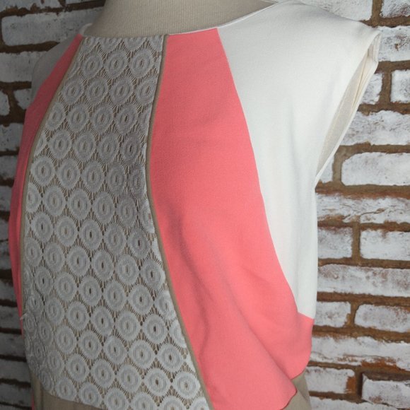 Studio 1 NY Dress Color Block Coral & Ivory w Cro - Picture 5 of 11